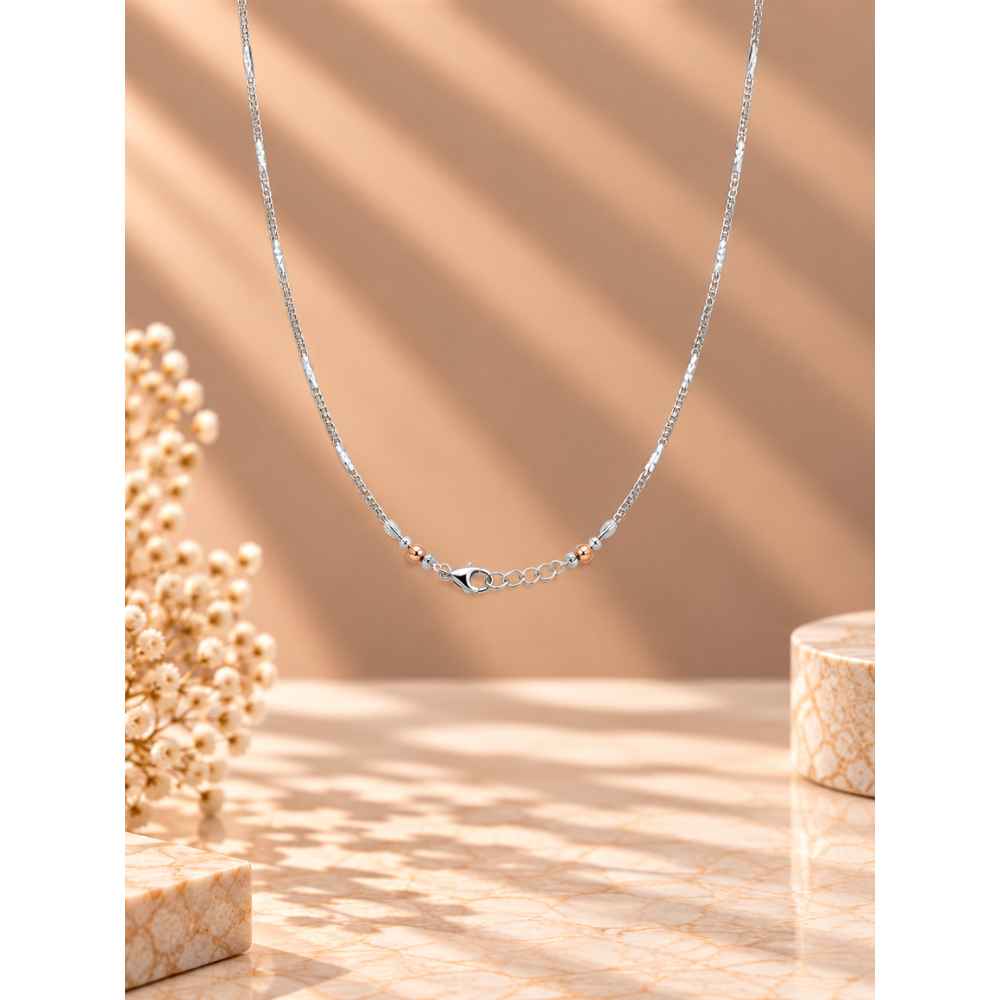 Silver Elegant Two-Tone Beaded Mala With Fine Chain - MAL10143 close-up view