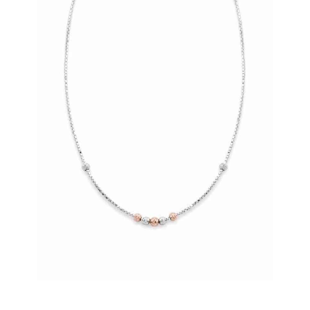Silver Elegant Two-Tone Beaded Mala With Fine Chain - MAL10143 front view