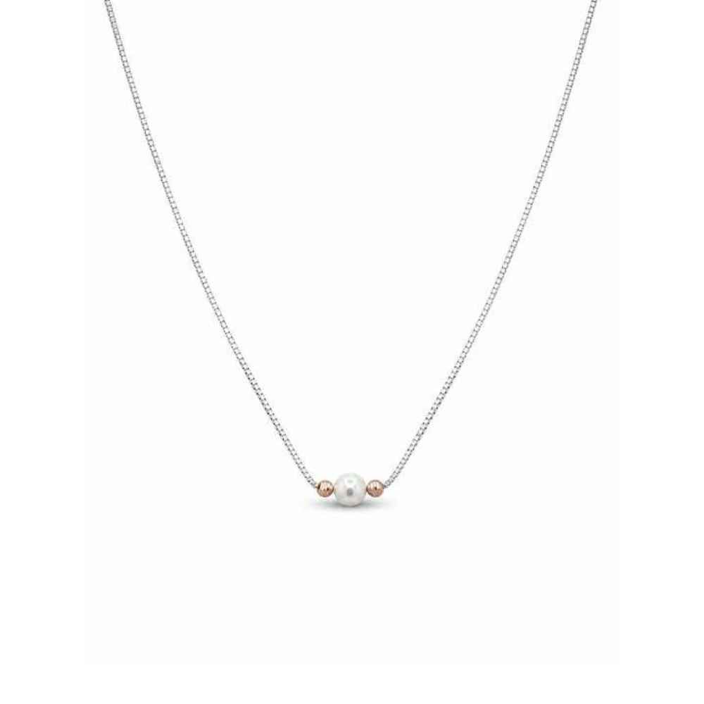 Silver Chain Silver-Tone Pearl-Accent Mala Necklace - MAL10136 front view