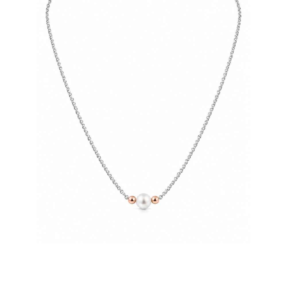 Silver Chain Silver-Tone Pearl-Accent Mala Necklace - MAL10136 detail view