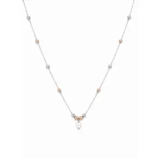 Silver Chain Elegant Two-Tone Beaded Mala With Pearl-Look Pendant - MAL10144