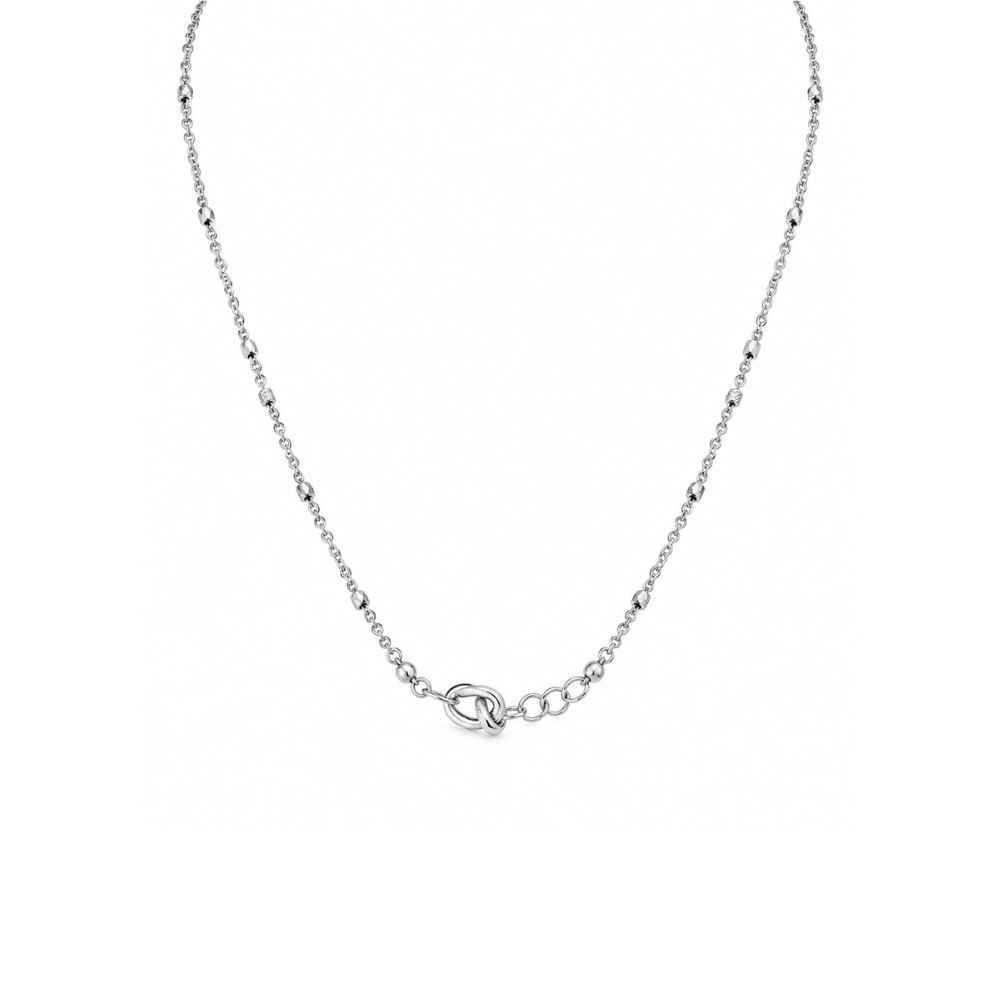 Silver Chain Elegant Two-Tone Beaded Mala With Pearl-Look Pendant - MAL10144 detail view