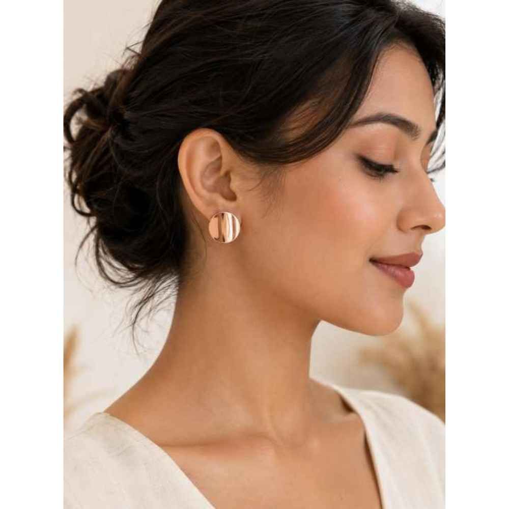 Silver Chain Rose Gold Round Stud Earrings With Polished Finish - SEAR detail view