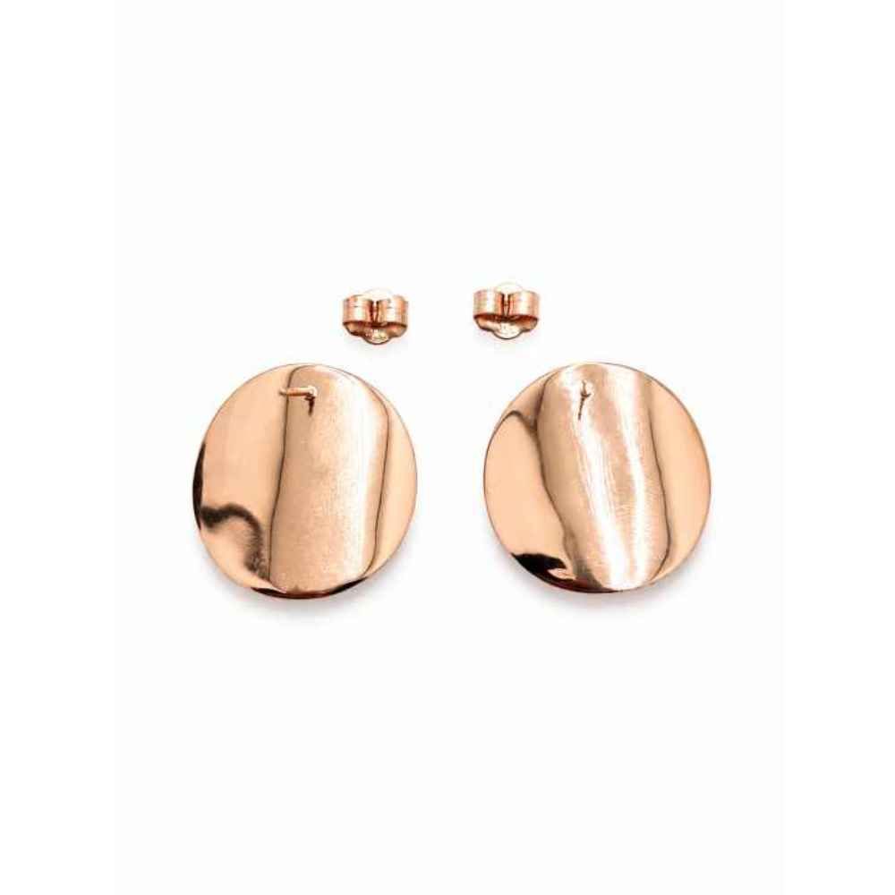 Silver Chain Rose Gold Round Stud Earrings With Polished Finish - SEAR front view