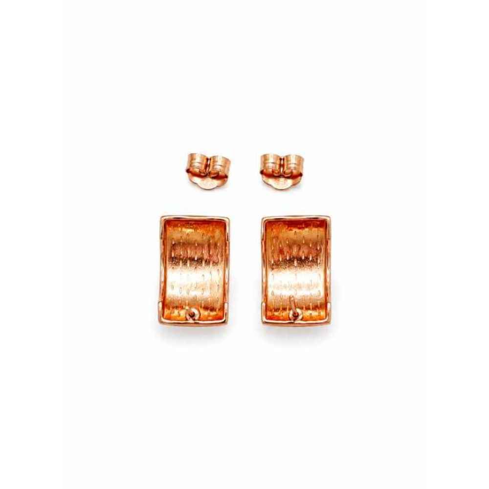 Silver Rose Gold Tone Pink Stone Drop Earrings - SEAR60789 front view