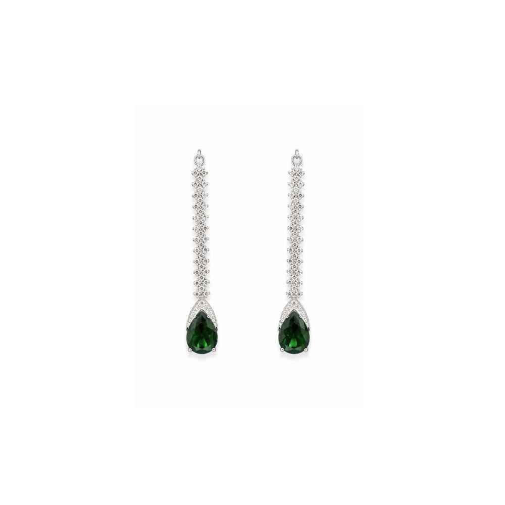 Silver Chain Green Teardrop Stone Necklace And Earring Set - SNSS0001 detail view