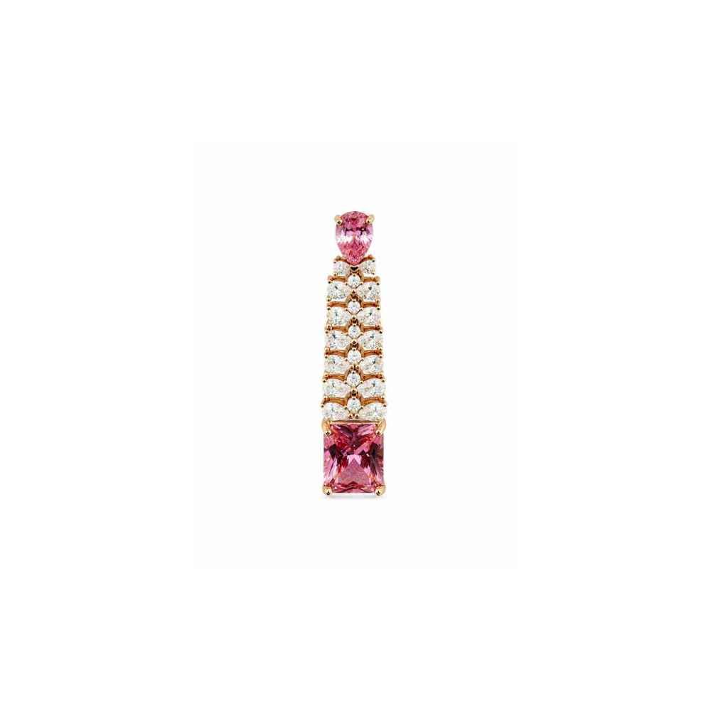 Silver Long Pink And Clear Stone Drop Earrings - SEAR60604 close-up view
