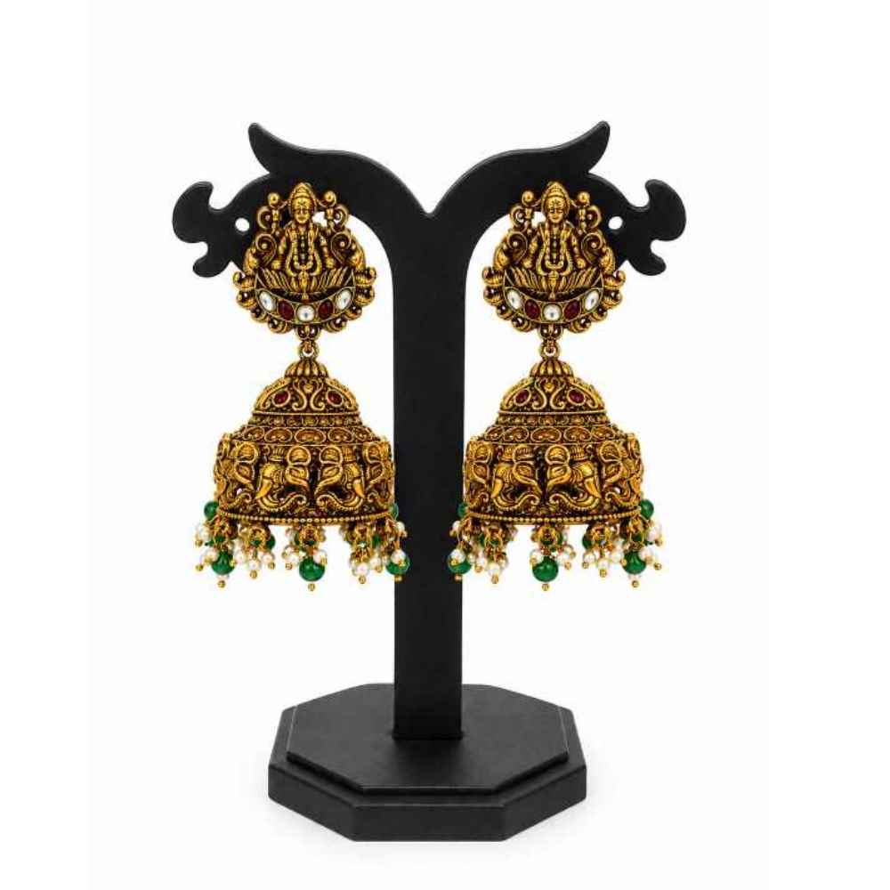 Silver Traditional Temple Jhumka Earrings With Intricate Deity Motif - SEAR60798