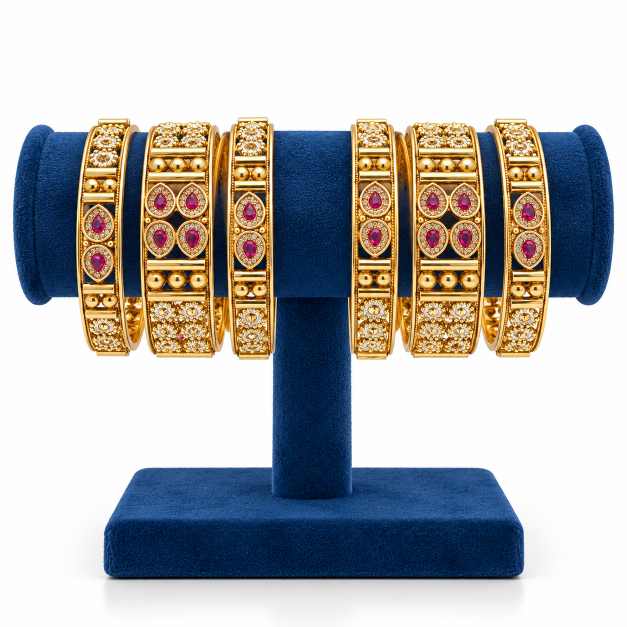 Silver Set Of Six Ornate Floral-Detail Gold-Tone Bangles - CBA1170226 side view