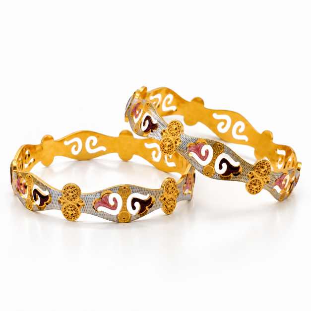 Gold Fancy Bangles - CBA11176 front view