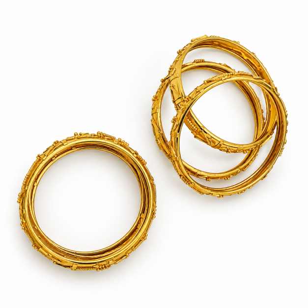 Gold Fancy Bangles - CBA491 front view