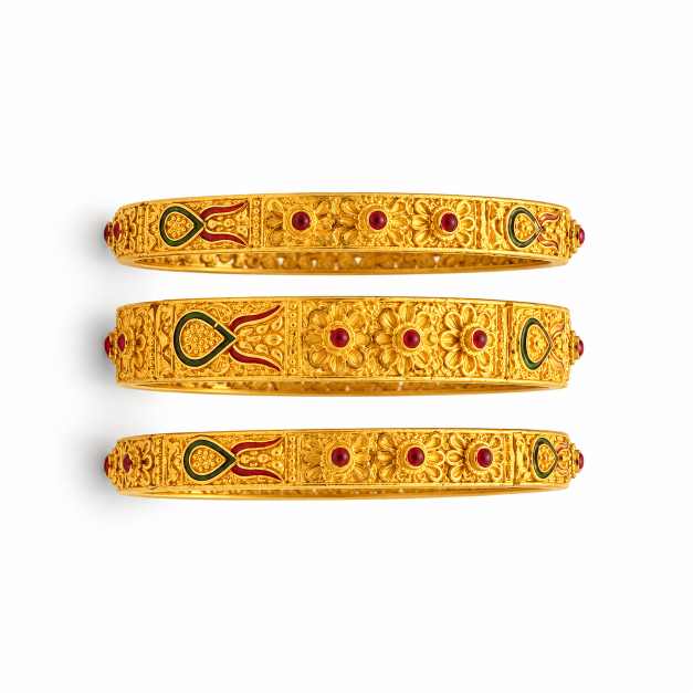 Gold Bombay Kalkatti Bangles - CBA11147 close-up view