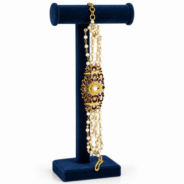 Gold Pearl & Maroon Enamel Ornate Gold-Tone Bracelet - CBR60060 detail view