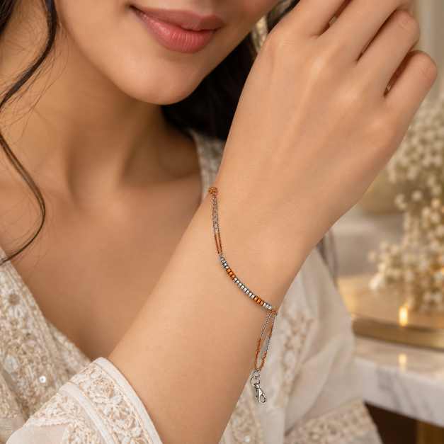 Silver Two-Tone Multi-Strand Chain Bracelet With Geometric Detailing - CBR60033 close-up view