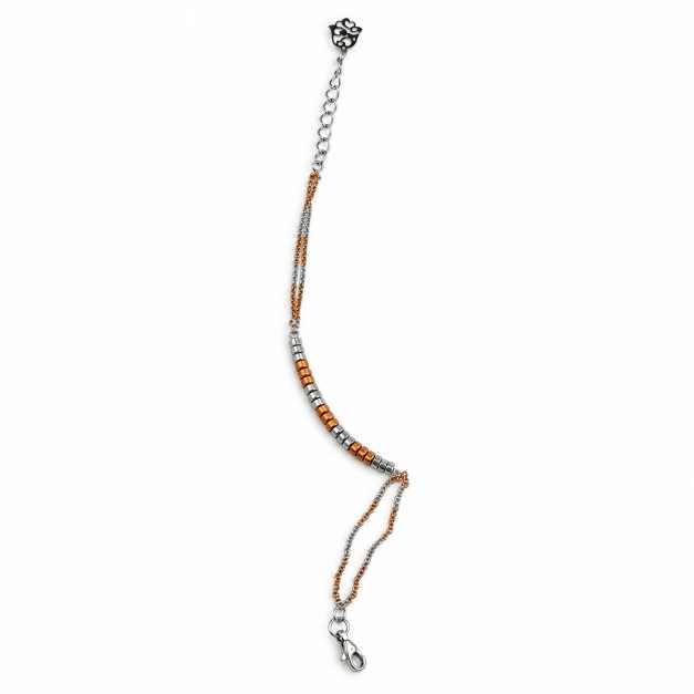 Silver Two-Tone Multi-Strand Chain Bracelet With Geometric Detailing - CBR60033 front view