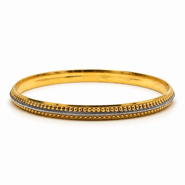 Silver Bracelet Copper Bangle With Textured Gold-Tone And Silver-Tone Detailing - CBR60074 front view