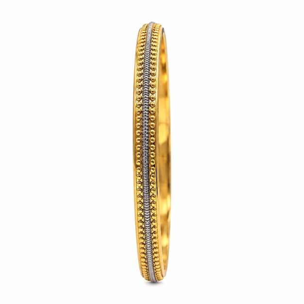 Silver Bracelet Copper Bangle With Textured Gold-Tone And Silver-Tone Detailing - CBR60074 detail view