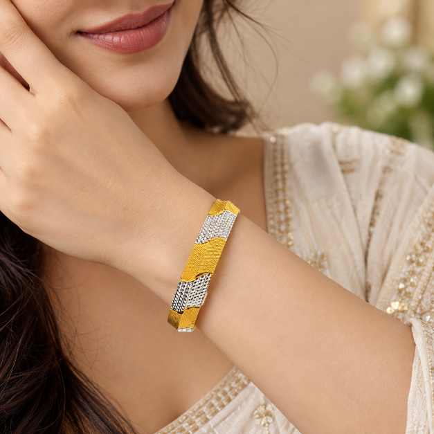Silver Bangles Two-Tone Textured Copper Bangle - CBR60079 close-up view