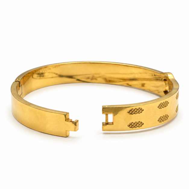 Silver Gold-Tone Textured Cuff Bracelet With Black Plaque Detail - CBR60057