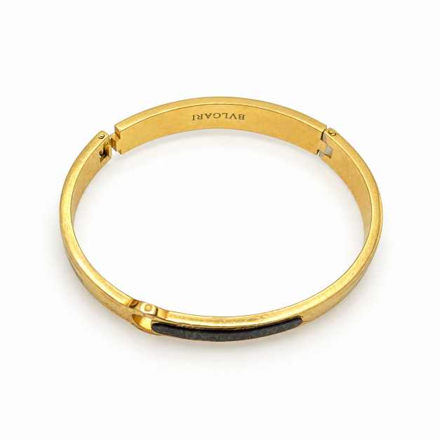 Silver Gold-Tone Textured Cuff Bracelet With Black Plaque Detail - CBR60057 front view