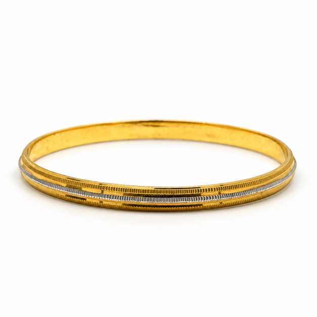 Silver Bangles Two-Tone Linear Textured Copper Bangle - CBR60071 detail view