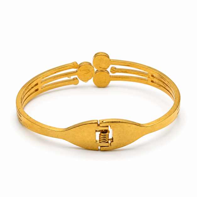 Gold Bangles Copper Bracelet With Triple Black Circular Accent Design - CBR60102 side view