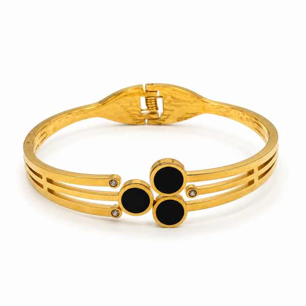 Gold Bangles Copper Bracelet With Triple Black Circular Accent Design - CBR60102 detail view