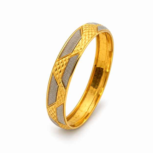 Gold Bangles Geometric Two-Tone Textured Copper Bracelet - CBR60078