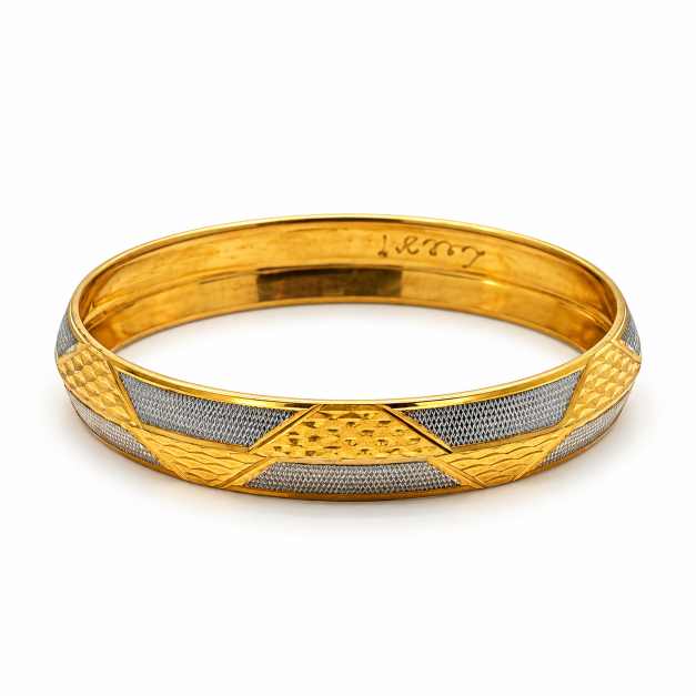 Gold Bangles Geometric Two-Tone Textured Copper Bracelet - CBR60078 detail view