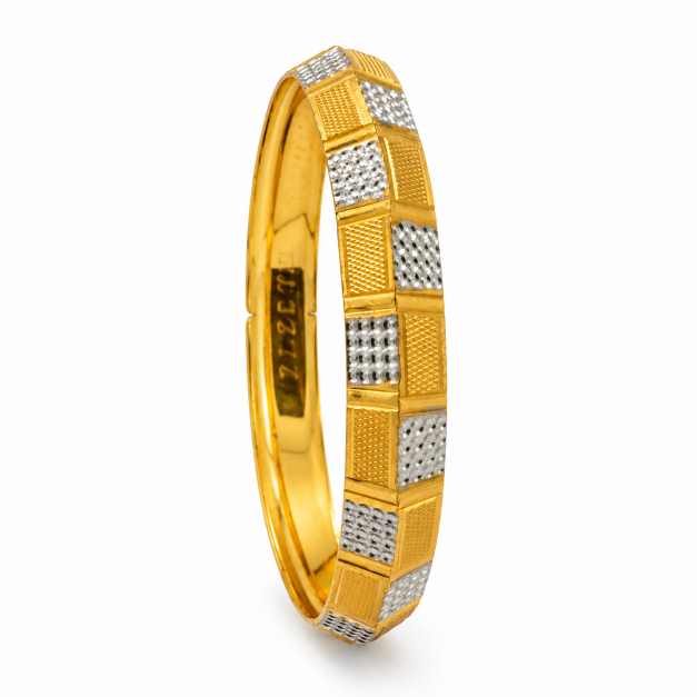 Gold Bangles Copper Geometric Textured Bracelet - CBR60082 side view