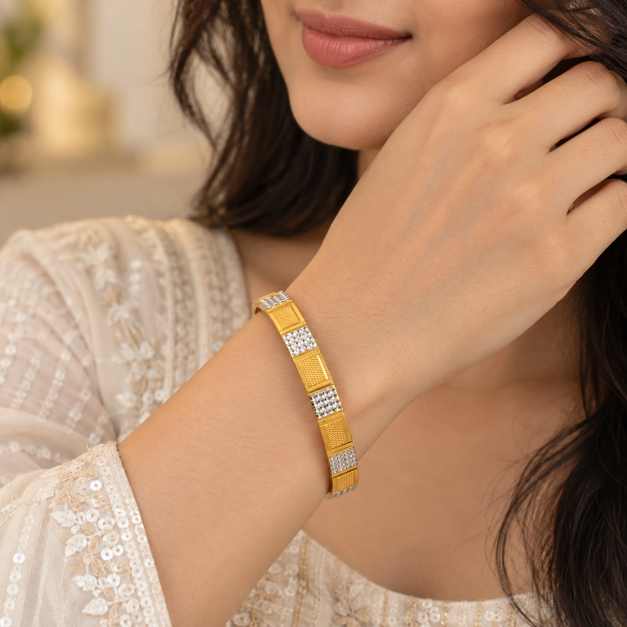 Gold Bangles Copper Geometric Textured Bracelet - CBR60082 close-up view