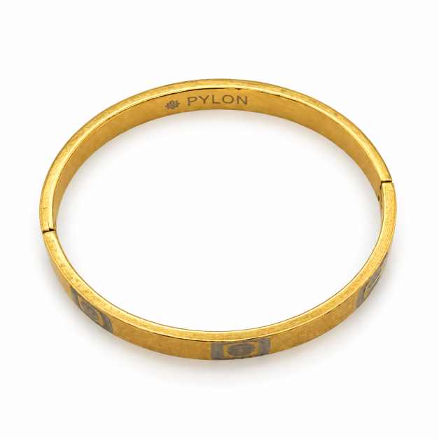 Gold Bangles Copper Bracelet With Lion Motif Engraved Design - CBR6087 front view