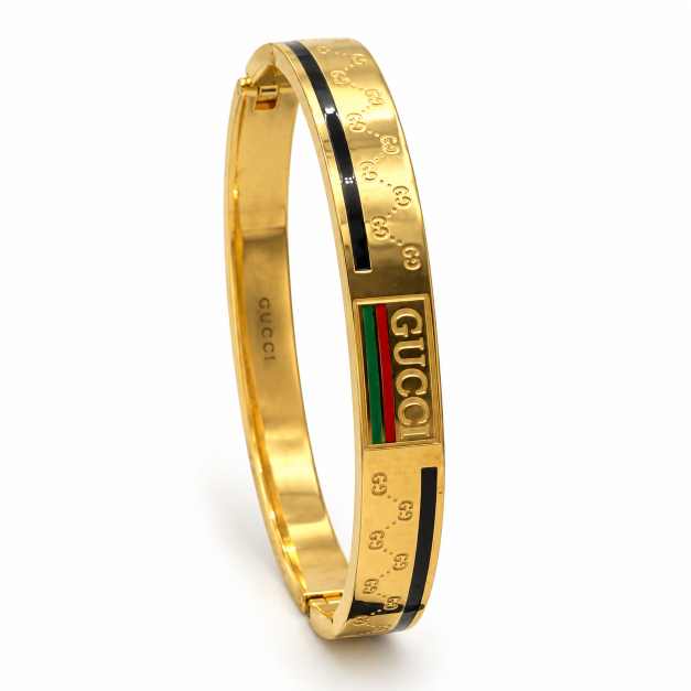 Gold Bangles Copper Bracelet With Green-Red Accent And Patterned Detail - CBR60099