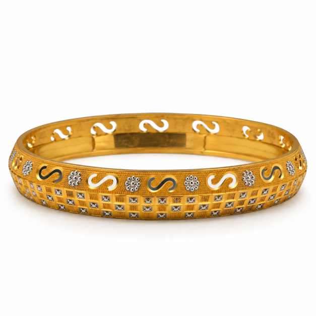Gold Copper Designer Bracelet With S Motif & Stone Detailing - CBR60076 side view