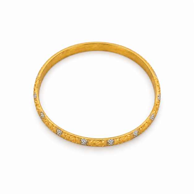 Gold Copper Designer Bracelet With S Motif & Stone Detailing - CBR60076 front view