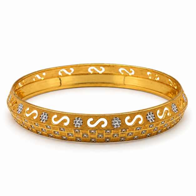 Gold Copper Designer Bracelet With S Motif & Stone Detailing - CBR60076 detail view