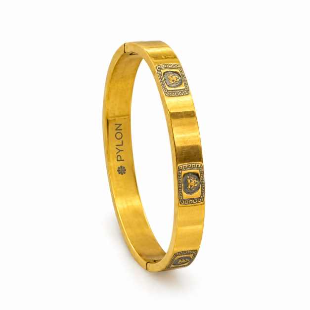 Gold Copper Bracelet With Lion Motif Engraved Design - CBR60087