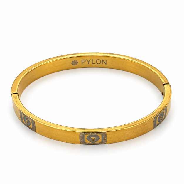Gold Copper Bracelet With Lion Motif Engraved Design - CBR60087 detail view