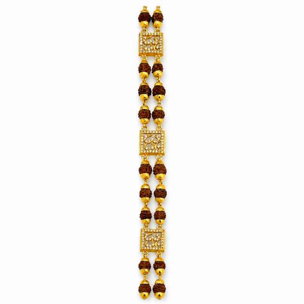 Gold Rudraksha Beaded Gold-Tone Designer Bracelet With Stone Detailing - CBR60107 front view