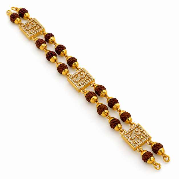 Gold Rudraksha Beaded Gold-Tone Designer Bracelet With Stone Detailing - CBR60107 detail view