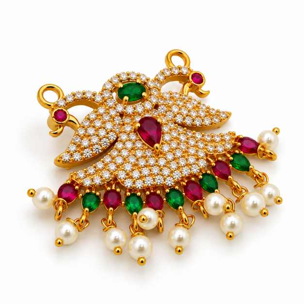 Silver Pendants Copper Pendant With Multicolour Stone & Pearl Detailing - CPS10171