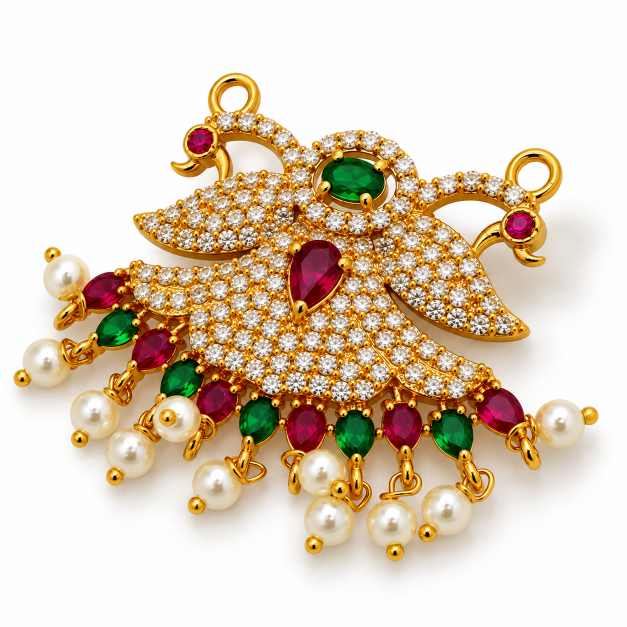 Silver Pendants Copper Pendant With Multicolour Stone & Pearl Detailing - CPS10171 detail view