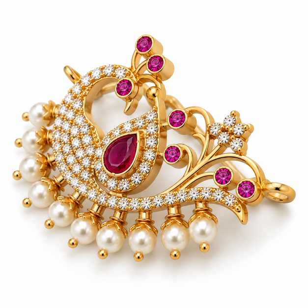 Silver Pendants Elegant Copper Pendant With Pink, Red & Pearl Detailing - CPS10068 front view