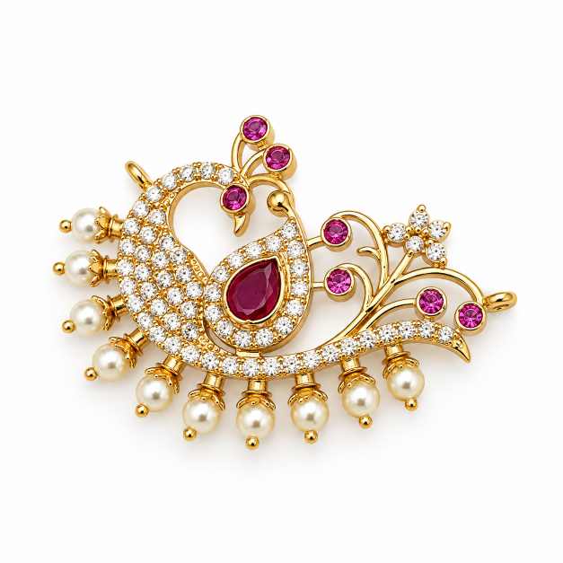 Silver Pendants Elegant Copper Pendant With Pink, Red & Pearl Detailing - CPS10068 close-up view