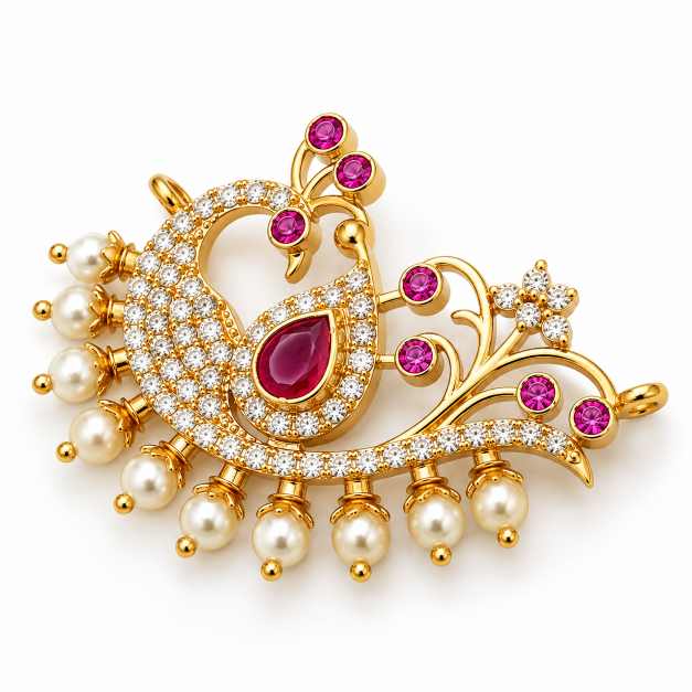 Silver Pendants Elegant Copper Pendant With Pink, Red & Pearl Detailing - CPS10068 detail view
