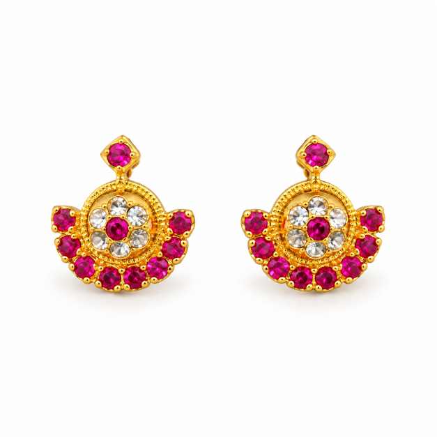 Silver Pendants Gold-Tone Floral Pink & Clear Stone Jewellery Set - CPS10136 close-up view