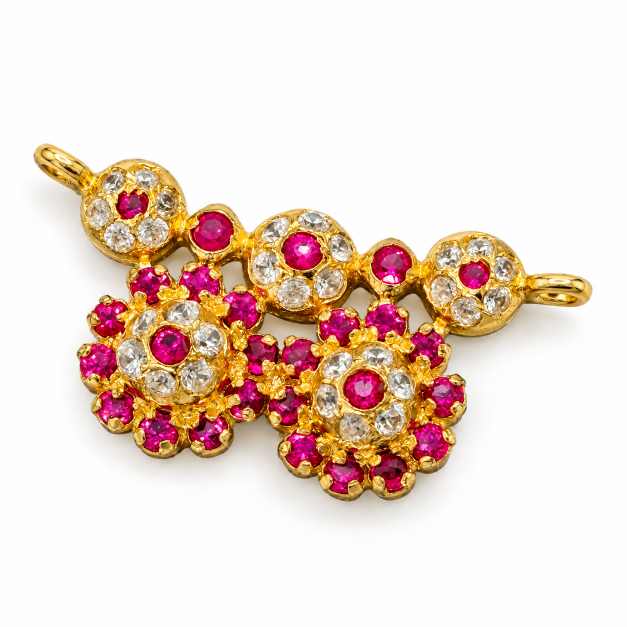 Silver Pendants Gold-Tone Floral Pink & Clear Stone Jewellery Set - CPS10136 detail view