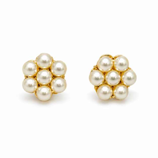 Silver Pearl Cluster Stud Earrings In Gold-Tone Finish - OTOP10576 close-up view