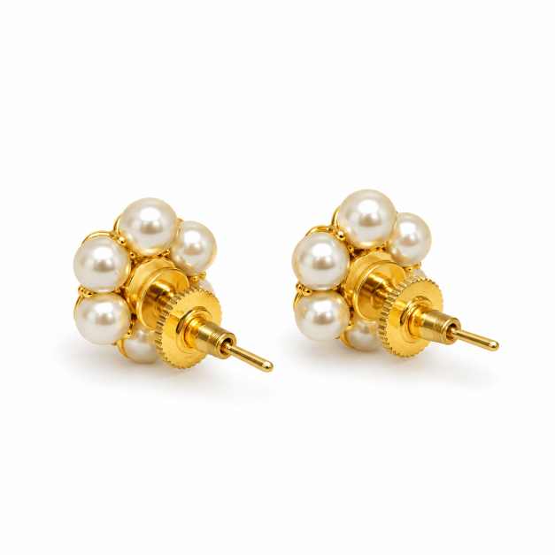 Silver Pearl Cluster Stud Earrings In Gold-Tone Finish - OTOP10576 detail view