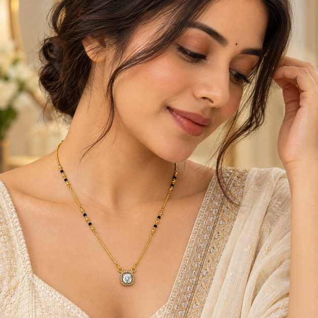 Silver Copper Ghantan Necklace With Black Bead Detailing - CGA61444 side view